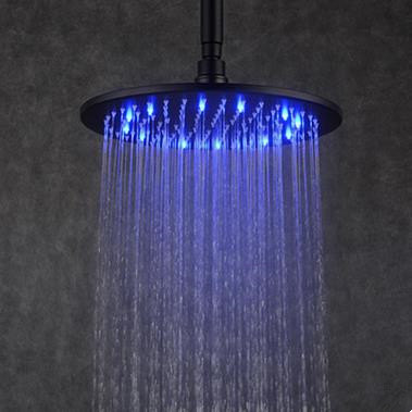 Antique LED Black Bronze Brass 12 Inch Round Rainfall Shower Head TBS252 - Click Image to Close