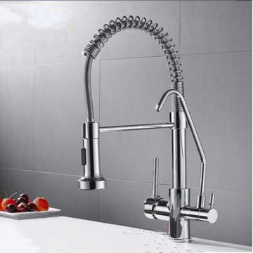 Chrome Brass Pull Down Kitchen Faucet Rotatable Drinking Water SPRING Kitchen Sink Faucet TC0288F - Click Image to Close