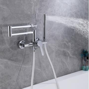 Bathtub Faucet Bathroom Wall Mounted Collapsible Spout Brass Chrome Finished with Hand Shower TC0408F - Click Image to Close