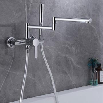 Bathtub Faucet Bathroom Wall Mounted Collapsible Spout Brass Chrome Finished with Hand Shower TC0408F