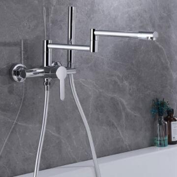 Bathtub Faucet Bathroom Wall Mounted Collapsible Spout Brass Chrome Finished with Hand Shower TC0408F - Click Image to Close