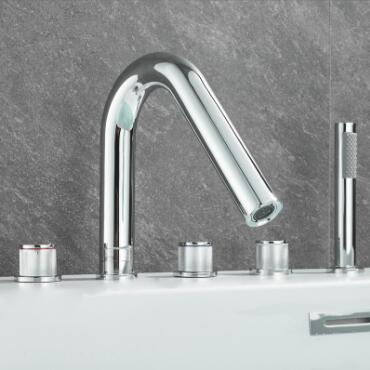 Brass Chrome Finished Five-Pieces Elbow Spout Tub Faucet with Hand Shower - Click Image to Close