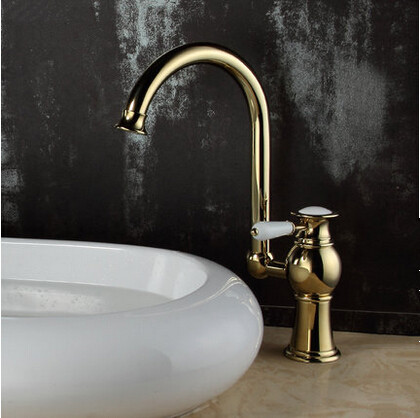 Brass Antique Luxury Gold Plated Single Handle Mixer Water Faucet For Both Bathroom and Kitchen TC256H - Click Image to Close