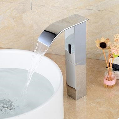 New Chrome Automatic Single Cold Free Hands Bathroom Sink Faucet TC320T - Click Image to Close