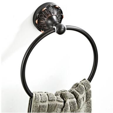 Antique Black Bronze Brass Carvings Round Towel Ring TCB0335