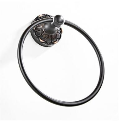 Antique Black Bronze Brass Carvings Round Towel Ring TCB0335