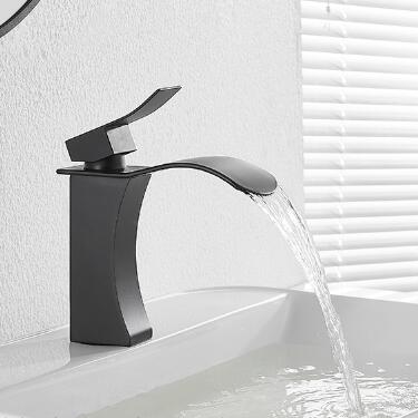Modern Single Handle Black Brass Waterfall Mixer Water Bathroom Sink Faucet TF0108 - Click Image to Close