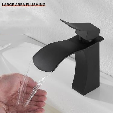 Modern Single Handle Black Brass Waterfall Mixer Water Bathroom Sink Faucet TF0108