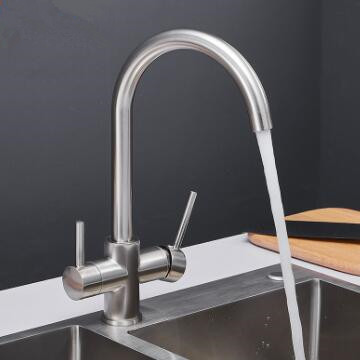 Nickel Brushed Brass Mixer Three Way Drinking Water Kitchen Sink Faucet TF0150N - Click Image to Close