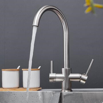 Nickel Brushed Brass Mixer Three Way Drinking Water Kitchen Sink Faucet TF0150N - Click Image to Close