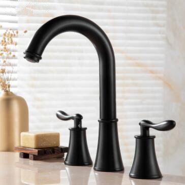 Antique Basin Faucet Black Brass Finished Two Handles Mixer Bathroom Sink Faucet TF0158B - Click Image to Close