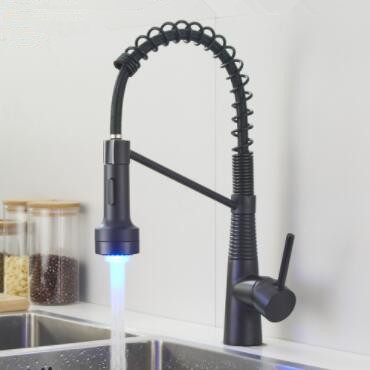 Antique Black Brass Mixer LED SPRING Rotatale Pull Out Kitchen Faucet TF0158L - Click Image to Close