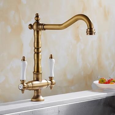 Traditional Double Handle Antique Classic Kitchen Sink Mixer Faucet TF0265 - Click Image to Close