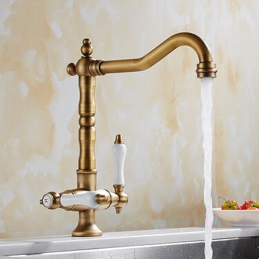 Traditional Double Handle Antique Classic Kitchen Sink Mixer Faucet TF0265 - Click Image to Close