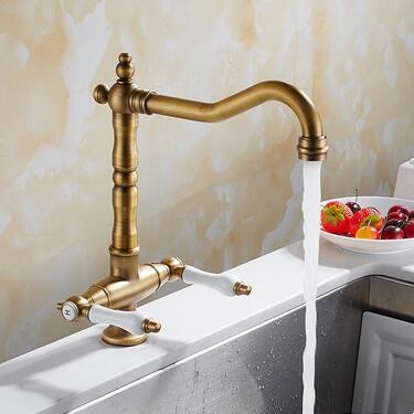 Traditional Double Handle Antique Classic Kitchen Sink Mixer Faucet TF0265 - Click Image to Close