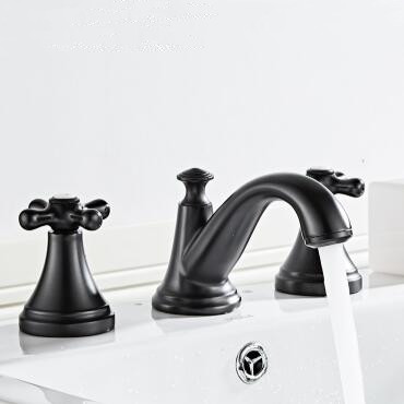 Black Brass Basin Faucet Classic Three-pieces Two Handles Bathroom Sink Faucet TF0285B - Click Image to Close