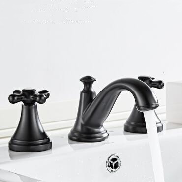 Black Brass Basin Faucet Classic Three-pieces Two Handles Bathroom Sink Faucet TF0285B