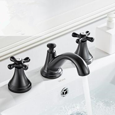Black Brass Basin Faucet Classic Three-pieces Two Handles Bathroom Sink Faucet TF0285B - Click Image to Close