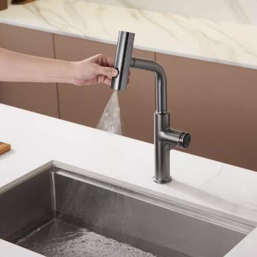 Brass Gun-Grey Finished Waterfall Spout Pull Down Kitchen Sink Faucet TF0388 - Click Image to Close