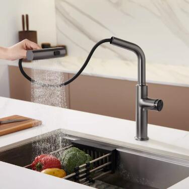 Brass Gun-Grey Finished Waterfall Spout Pull Down Kitchen Sink Faucet TF0388 - Click Image to Close