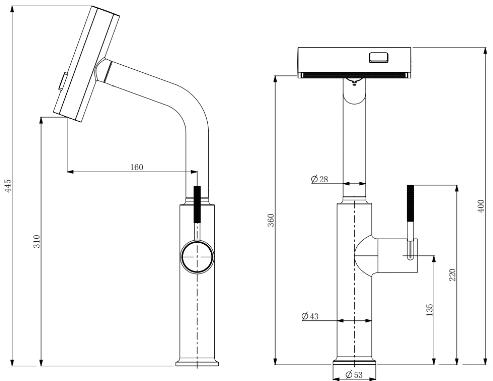 Brass Gun-Grey Finished Waterfall Spout Pull Down Kitchen Sink Faucet TF0388