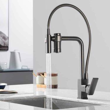 Filter with Drinking Water Grey Pull Down 3-Way Kitchen Faucet TF3350G - Click Image to Close