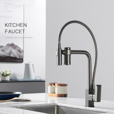 Filter with Drinking Water Grey Pull Down 3-Way Kitchen Faucet TF3350G