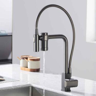 Filter with Drinking Water Grey Pull Down 3-Way Kitchen Faucet TF3350G - Click Image to Close