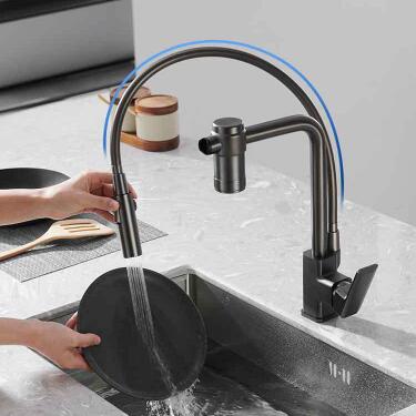 Filter with Drinking Water Grey Pull Down 3-Way Kitchen Faucet TF3350G - Click Image to Close