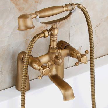 Antique Brass Double Handles Bridge Bathroom Bath Faucet Set TFA348 - Click Image to Close