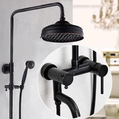 Antique Black Bronze Brass Bathroom Shower Faucets Set TFB560 - Click Image to Close