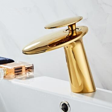 Bathroom Basin Faucets Golden Finished Brass Mixer Waterfall Bathroom Sink Faucet TFG0208