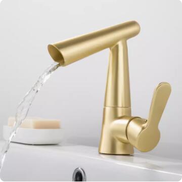 Antique Basin Faucet Art Designed Nickel Brushed Golden Mixer Waterfall Bathroom Sink Faucet TFG243 - Click Image to Close