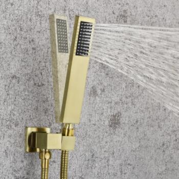 Brass Nickel Brushed Golden Concealed Installation Independent Switch Rainfall Shower Faucet Set TFG798 - Click Image to Close