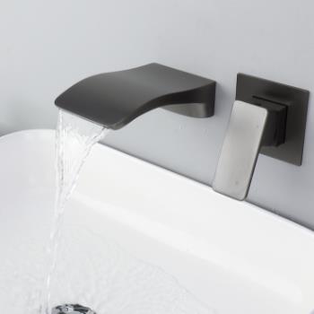 Brass Grey Finished Wall Mounted Waterfall Separated Bathroom Sink Faucet TG0328F - Click Image to Close