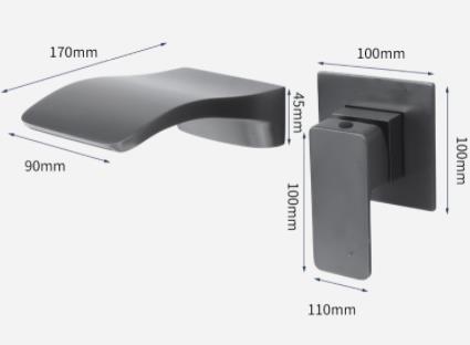 Brass Grey Finished Wall Mounted Waterfall Separated Bathroom Sink Faucet TG0328F - Click Image to Close