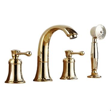 Antique Brass Golden Printed Four-pieces with Hand Shower Bathroom Sink Faucets Bathtub Faucets TG0393 - Click Image to Close