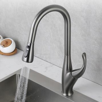 Grey Finished Brass Rotatable Retractable Head Pull Out Kitchen Faucet TG0576 - Click Image to Close