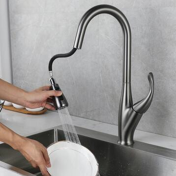 Grey Finished Brass Rotatable Retractable Head Pull Out Kitchen Faucet TG0576 - Click Image to Close