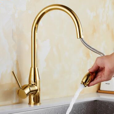 Golden Printed Brass Kitchen Pull Out Faucet Mixer Kitchen Sink Faucet TG162P