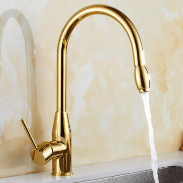 Golden Printed Brass Kitchen Pull Out Faucet Mixer Kitchen Sink Faucet TG162P - Click Image to Close