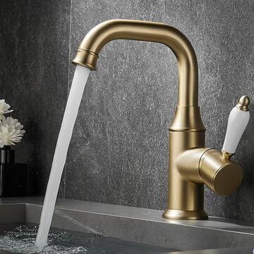 Antique Nickel Brushed Golden Brass Swivel Spout Mixer Bathroom Sink Faucet TG178F - Click Image to Close