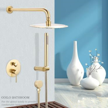 Brass Nickel Brushed Golden Bathroom Concealed Installation Rainfall Shower Set TS0818G - Click Image to Close