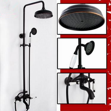 New Antique Black Bronze Brass Two Handles Rainfall Shower Faucet TS638B