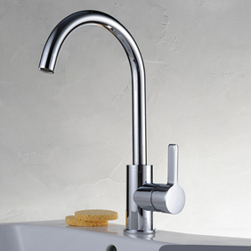 Chrome Finish Solid Brass Kitchen Faucet T0717 - Click Image to Close