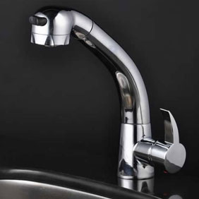 Chrome Single Handle Centerset Pull out kitchen Faucet T1724 - Click Image to Close