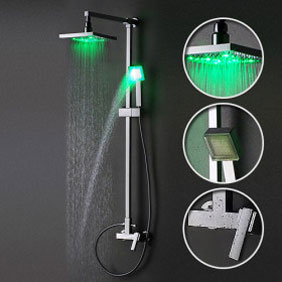 Contemporary Color Changing LED Shower Faucet with 8 inch Shower Head Hand Shower - SF001 - Click Image to Close