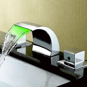 Contemporary Color Changing LED Waterfall Widespread Bathroom Sink Faucet T6012 - Click Image to Close