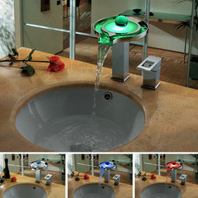 Contemporary Color Changing LED Waterfall Widespread Bathroom Sink Faucet - T8008-2F