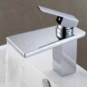 Contemporary Waterfall Bathroom Sink Faucet Chrome Finish T6005 - Click Image to Close